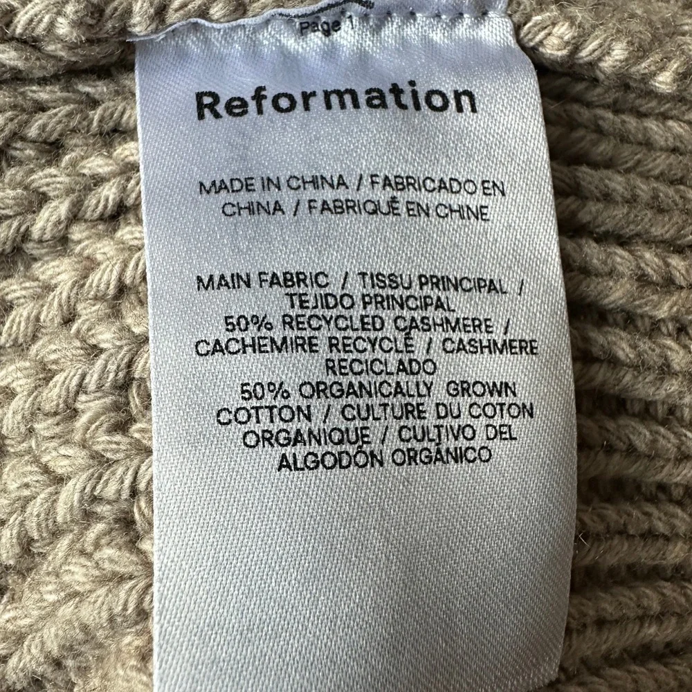 Reformation Sam Cotton Cashmere Oversized Crew Sweater S